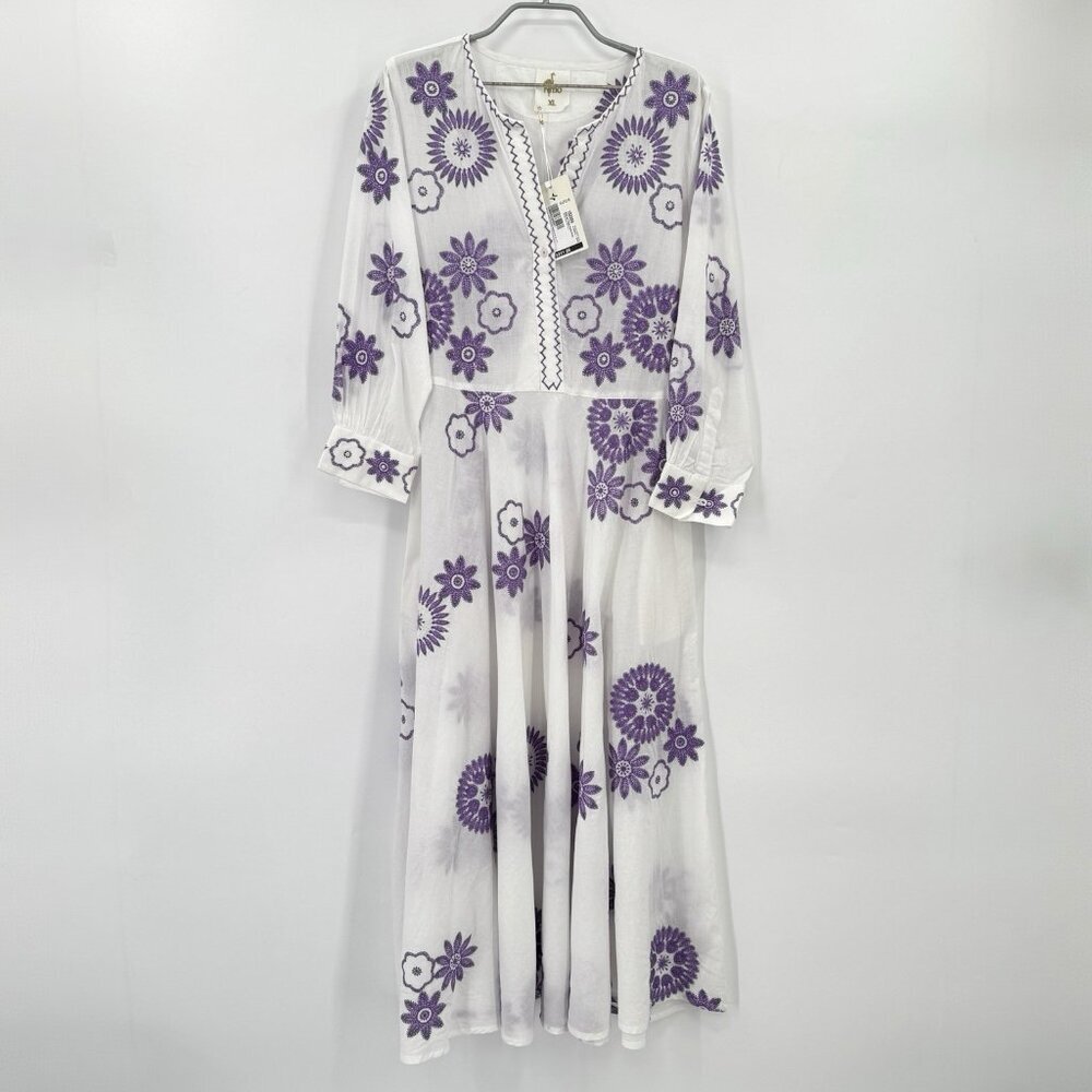 Nimo With Love White and Purple Azurite Dress sz XL NWT Cotton Embroidered